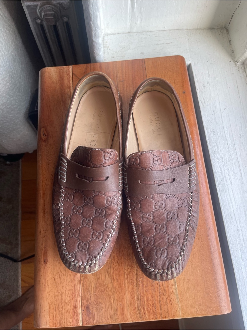 Gucci Brown GG-Embossed Leather Penny Loafers
